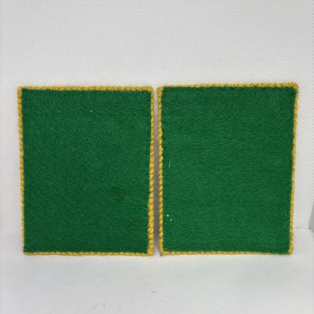 Set of 2 Handmade Mug Rug Coasters Green Yellow Yarn Needlepoint Rectangle